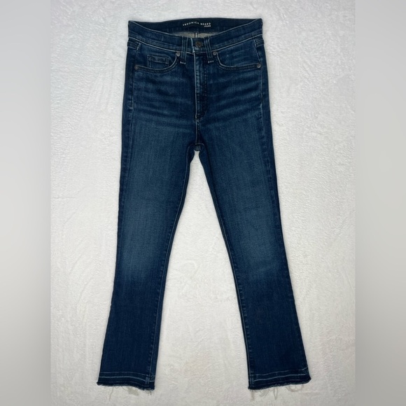 Veronica Beard Carly 11” Kick Flare Distressed Midnight Dark Denim Preppy Sz 24 - Picture 3 of 9